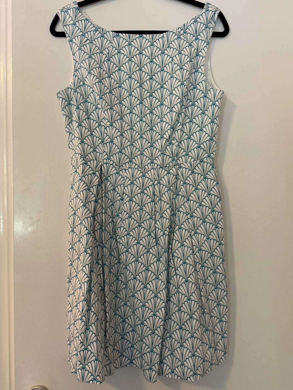Pink Martini White Mini Dress with Teal Fan Print